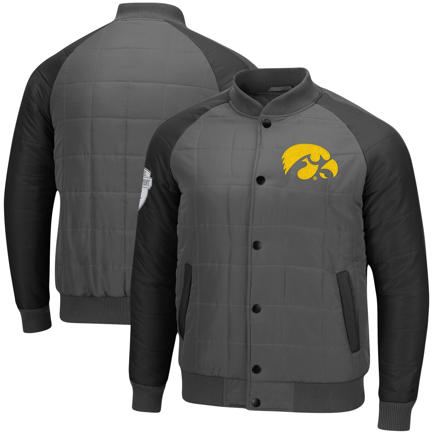 Men's Colosseum Charcoal/Black Iowa Hawkeyes 1940s Bomber Raglan Full-Snap Jacket