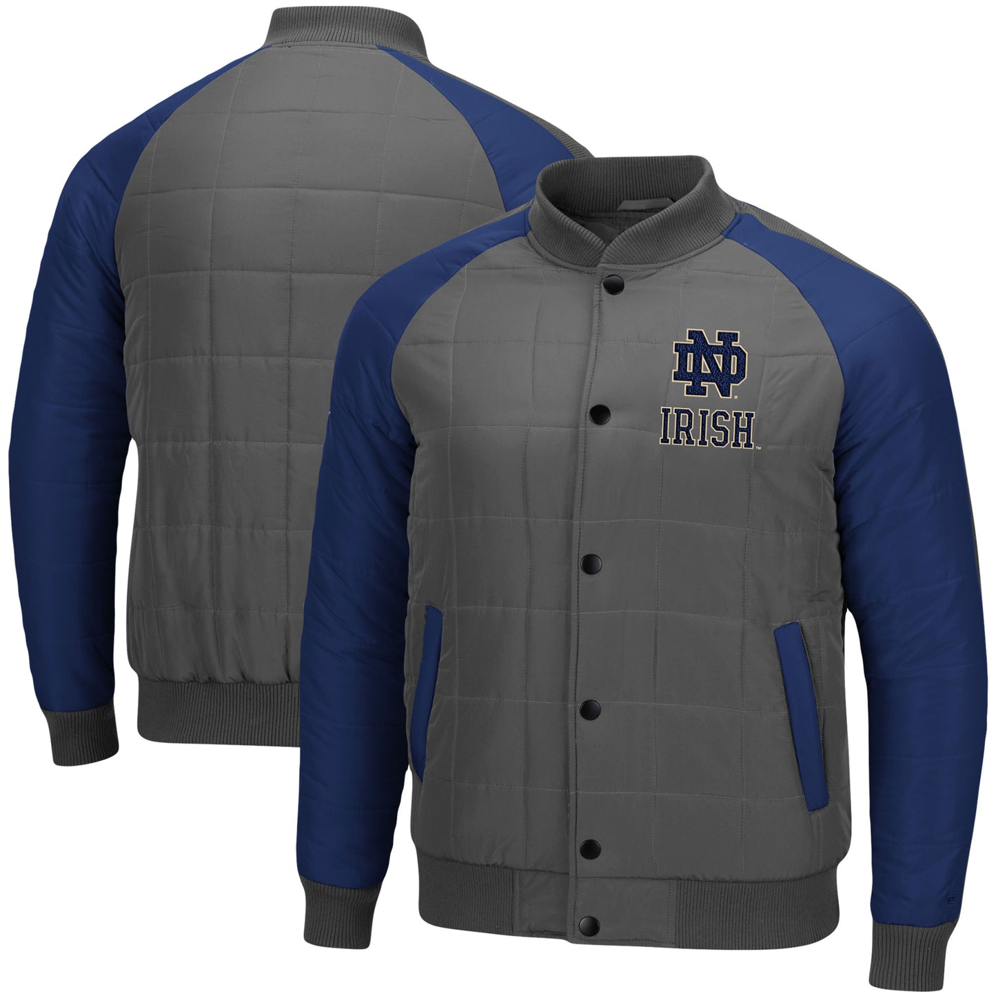 Men's Colosseum Charcoal/Navy Notre Dame Fighting Irish 1940s Bomber Raglan Full-Snap Jacket