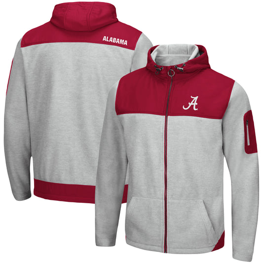 Men's Colosseum Heather Gray/Crimson Alabama Crimson Tide Schwartz Lightweight Full-Zip Hoodie