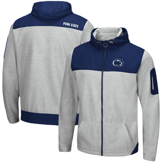 Men's Colosseum Heather Gray/Navy Penn State Nittany Lions Schwartz Lightweight Full-Zip Hoodie