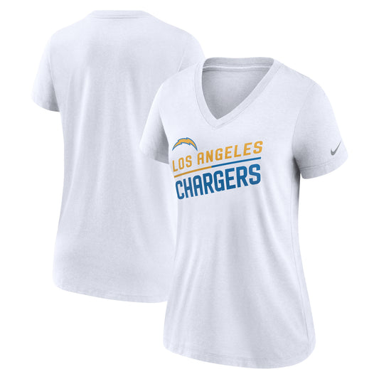 Women's Nike White Los Angeles Chargers Slant Logo Tri-Blend V-Neck T-Shirt