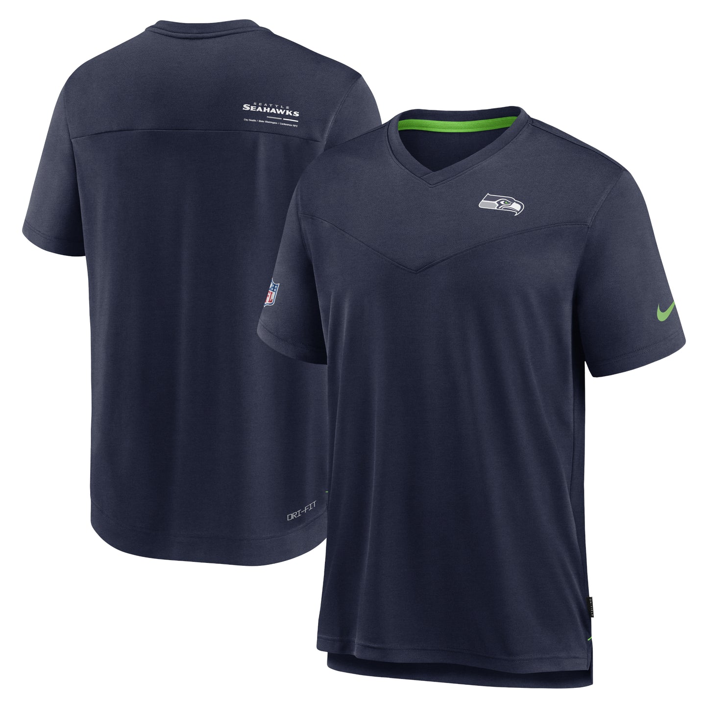 Men's Nike Heather Navy Seattle Seahawks Sideline Coach Chevron Lock Up Logo V-Neck Performance T-Shirt