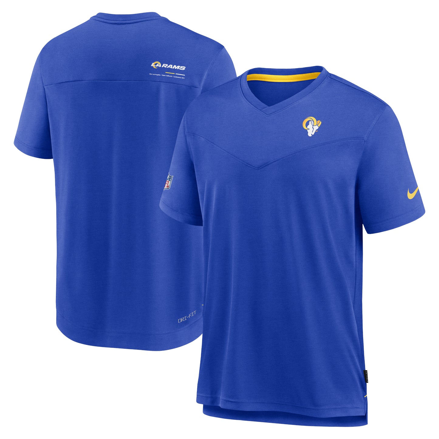 Men's Nike Royal Los Angeles Rams Sideline Coach Chevron Lock Up Logo V-Neck Performance T-Shirt