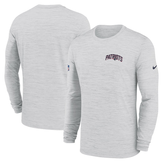 Men's Nike White New England Patriots Sideline Velocity Athletic Stack Performance Long Sleeve T-Shirt