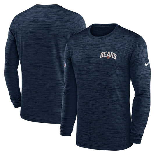 Men's Nike Navy Chicago Bears Sideline Velocity Athletic Stack Performance Long Sleeve T-Shirt