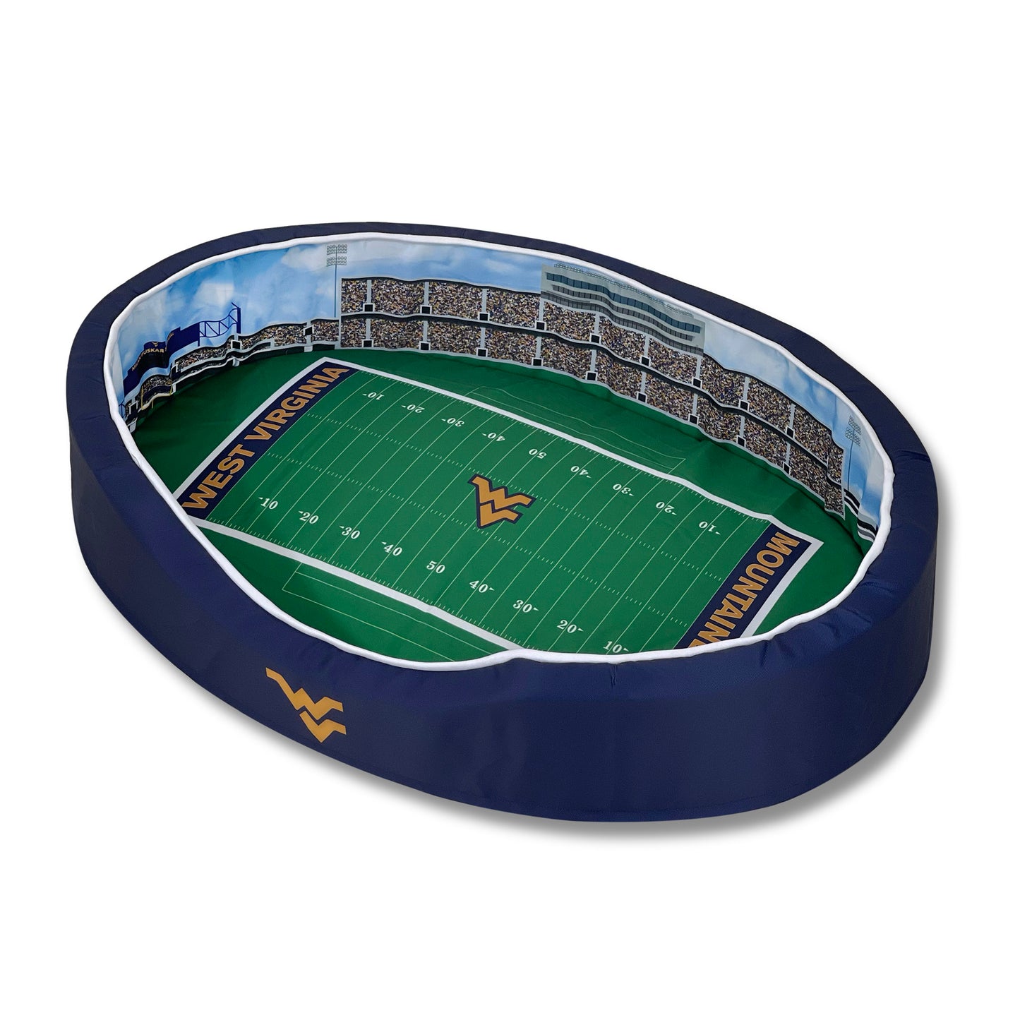 Navy West Virginia Mountaineers 7'' x 19'' x 23'' Small Stadium Oval Dog Bed