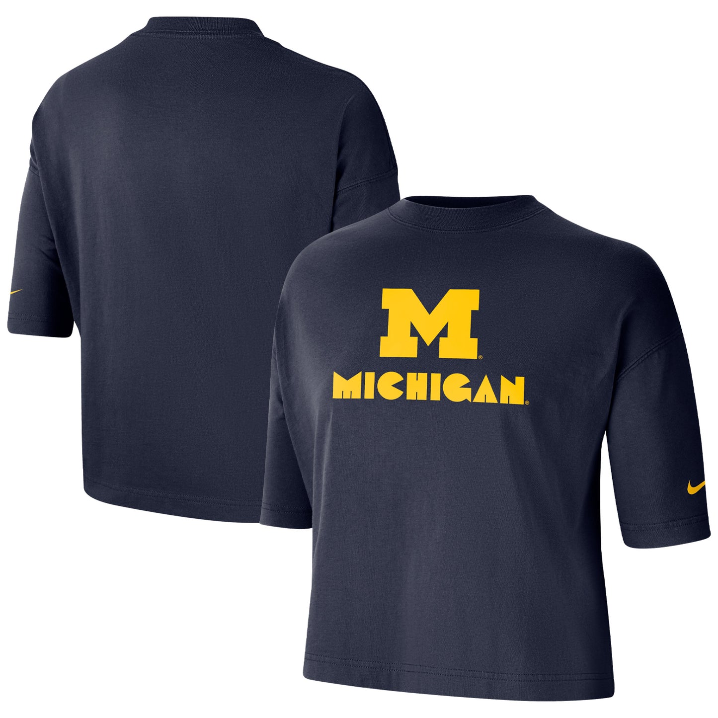 Women's Nike Navy Michigan Wolverines Crop Performance T-Shirt