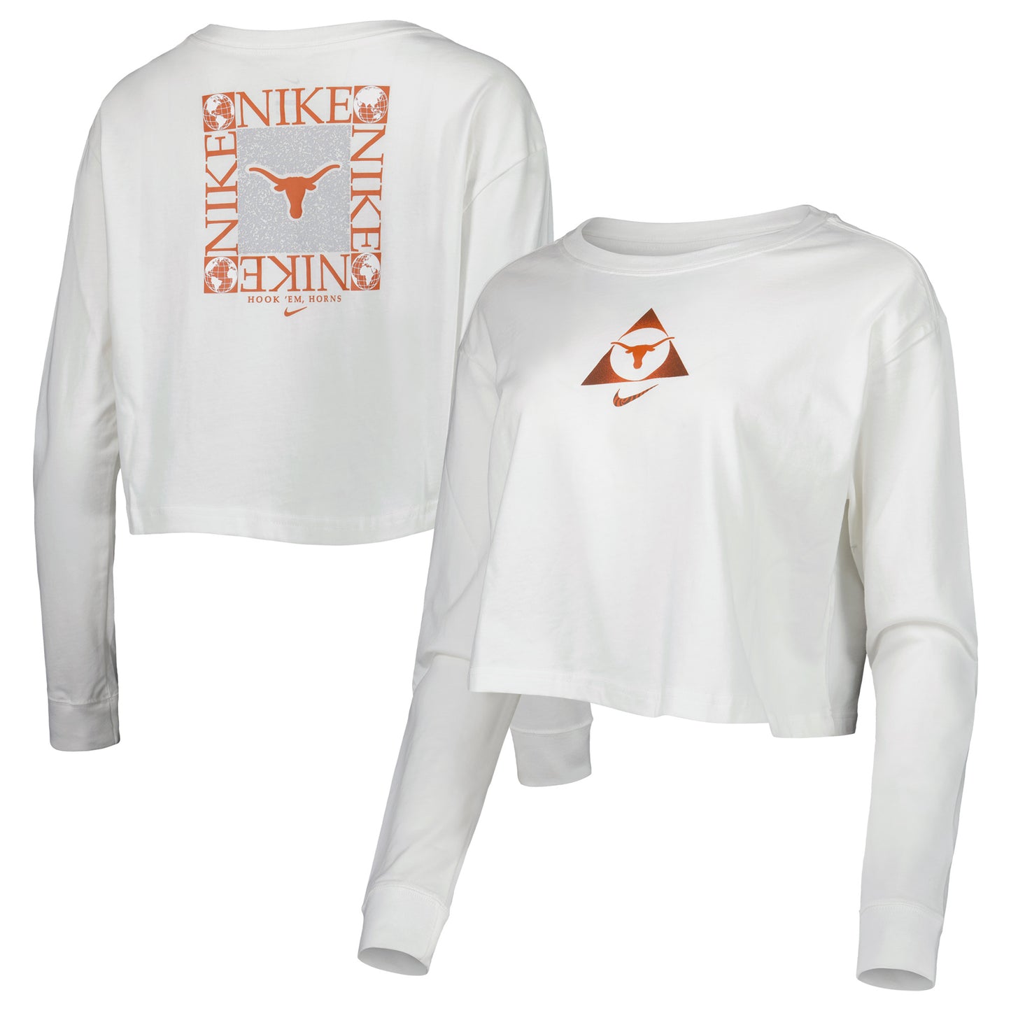 Women's Nike White Texas Longhorns Seasonal Cropped Long Sleeve T-Shirt