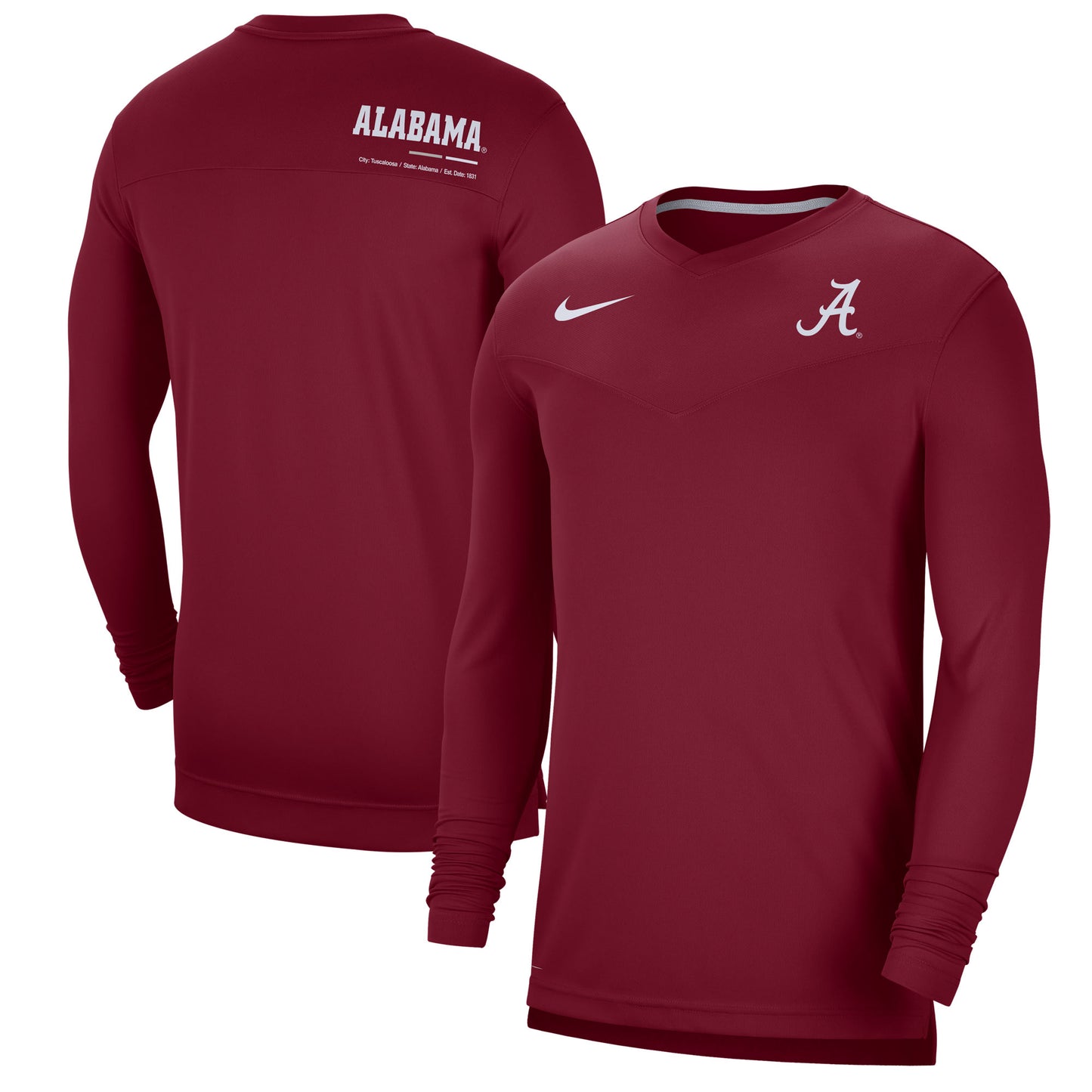 Men's Nike Crimson Alabama Crimson Tide 2022 Coach Performance Long Sleeve V-Neck T-Shirt