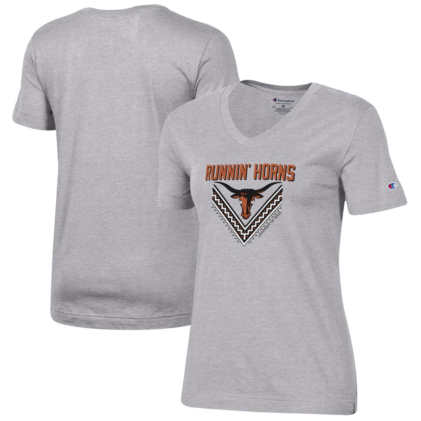 Women's Champion Heathered Gray Texas Longhorns Runnin' Horns V-Neck T-Shirt