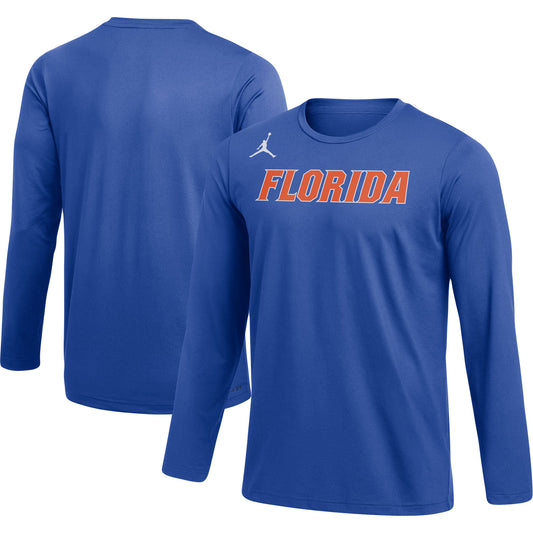 Men's Jordan Brand Royal Florida Gators Logo Practice Performance Long Sleeve T-Shirt