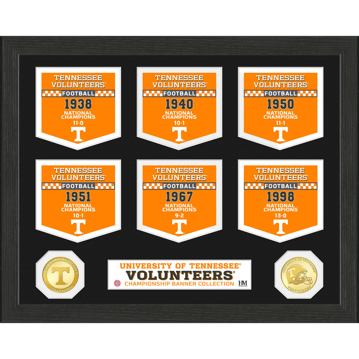 Highland Mint Tennessee Volunteers 6-Time Football National Champions 12'' x 15'' Banner Collection Photo Mint