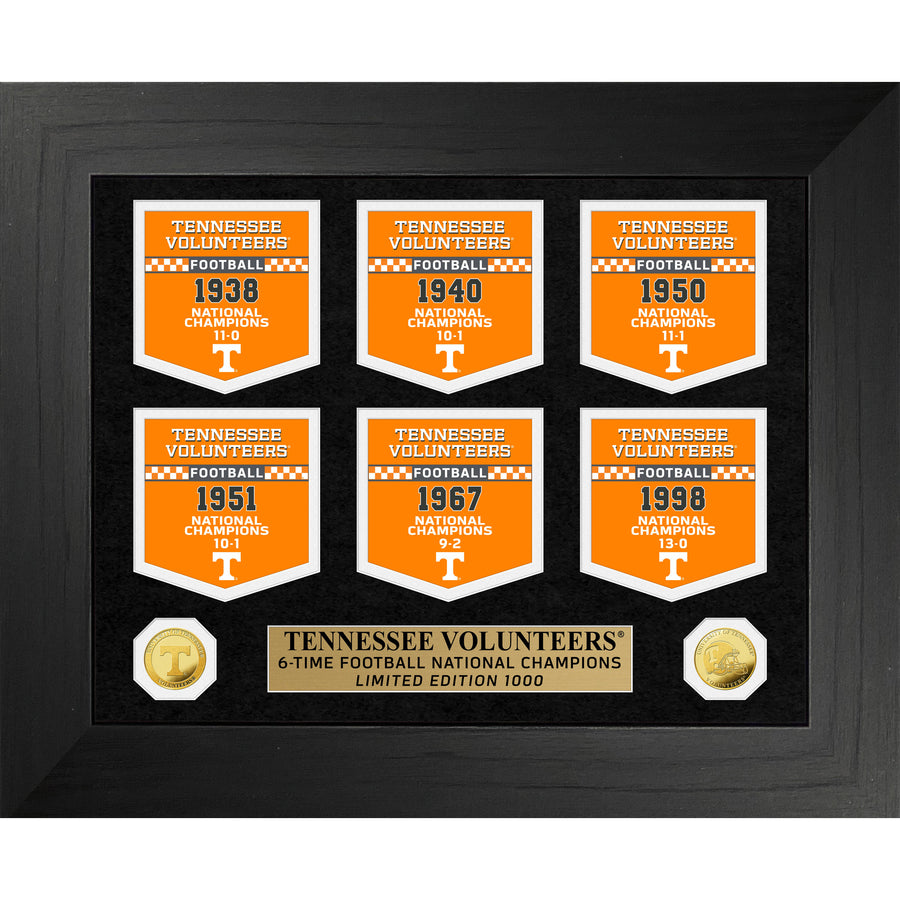 Highland Mint Tennessee Volunteers 6-Time Football National Champions 12'' x 15'' Gold Deluxe Banner Collection Frame
