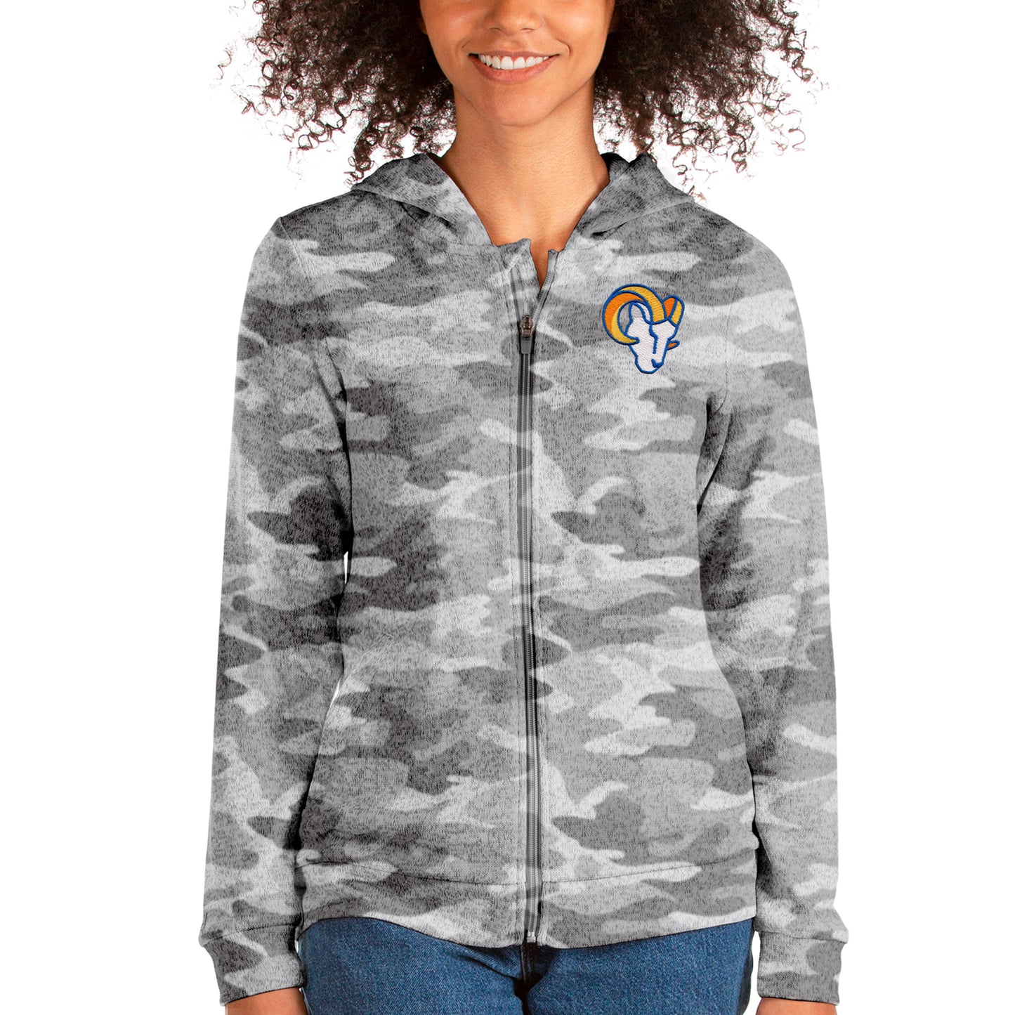 Women's Antigua Camo Los Angeles Rams Absolute Full-Zip Hoodie