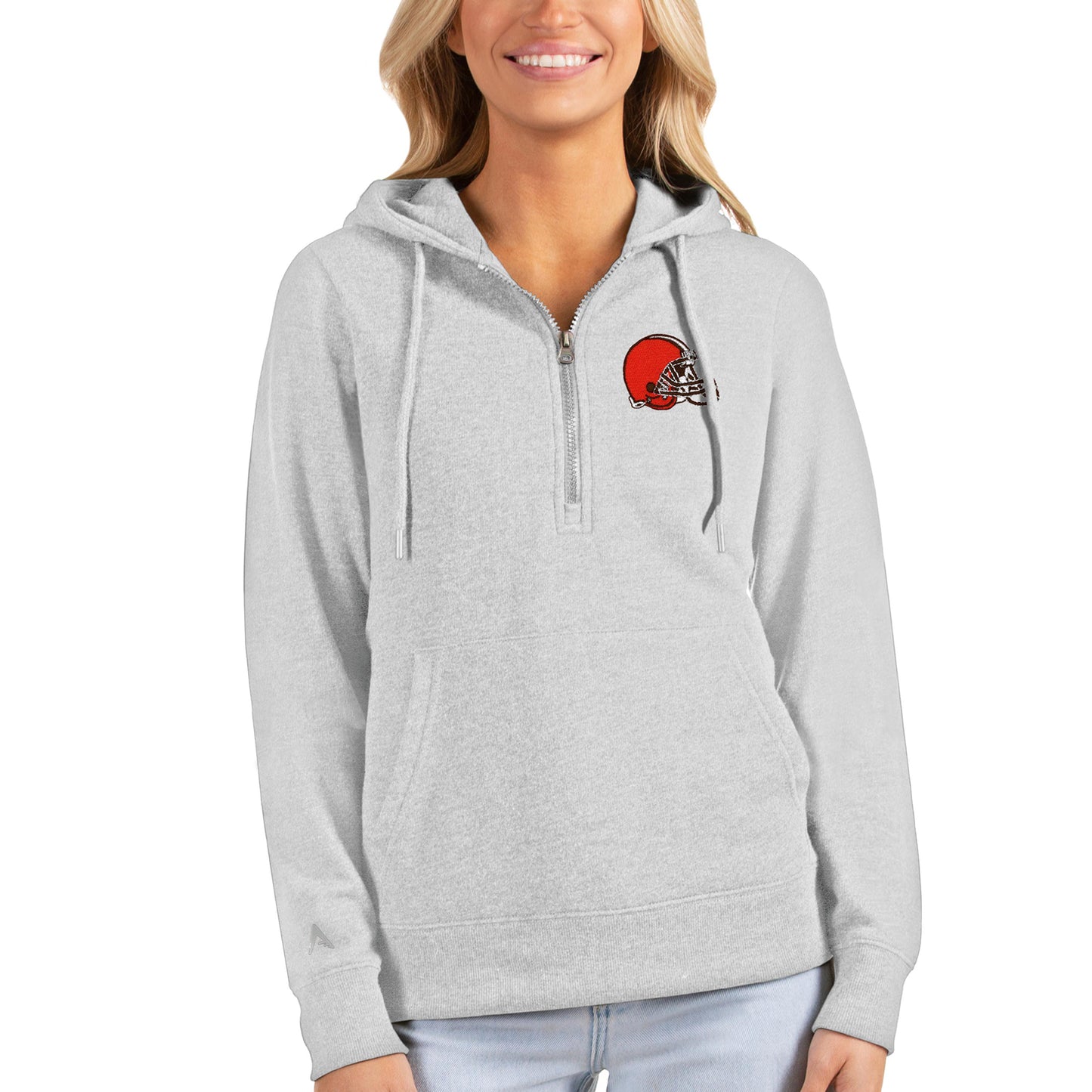 Women's Antigua Heathered Gray Cleveland Browns Action Half-Zip Hoodie