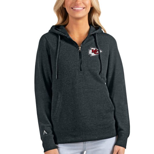 Women's Antigua Heathered Charcoal Kansas City Chiefs Action Half-Zip Hoodie