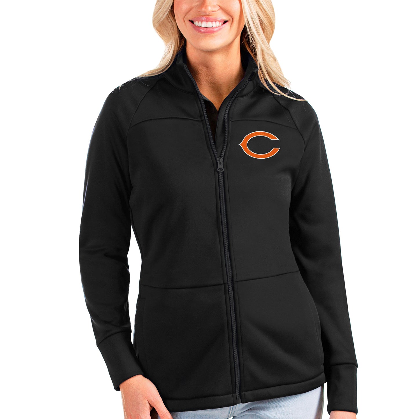 Women's Antigua Black Chicago Bears Links Full-Zip Golf Jacket