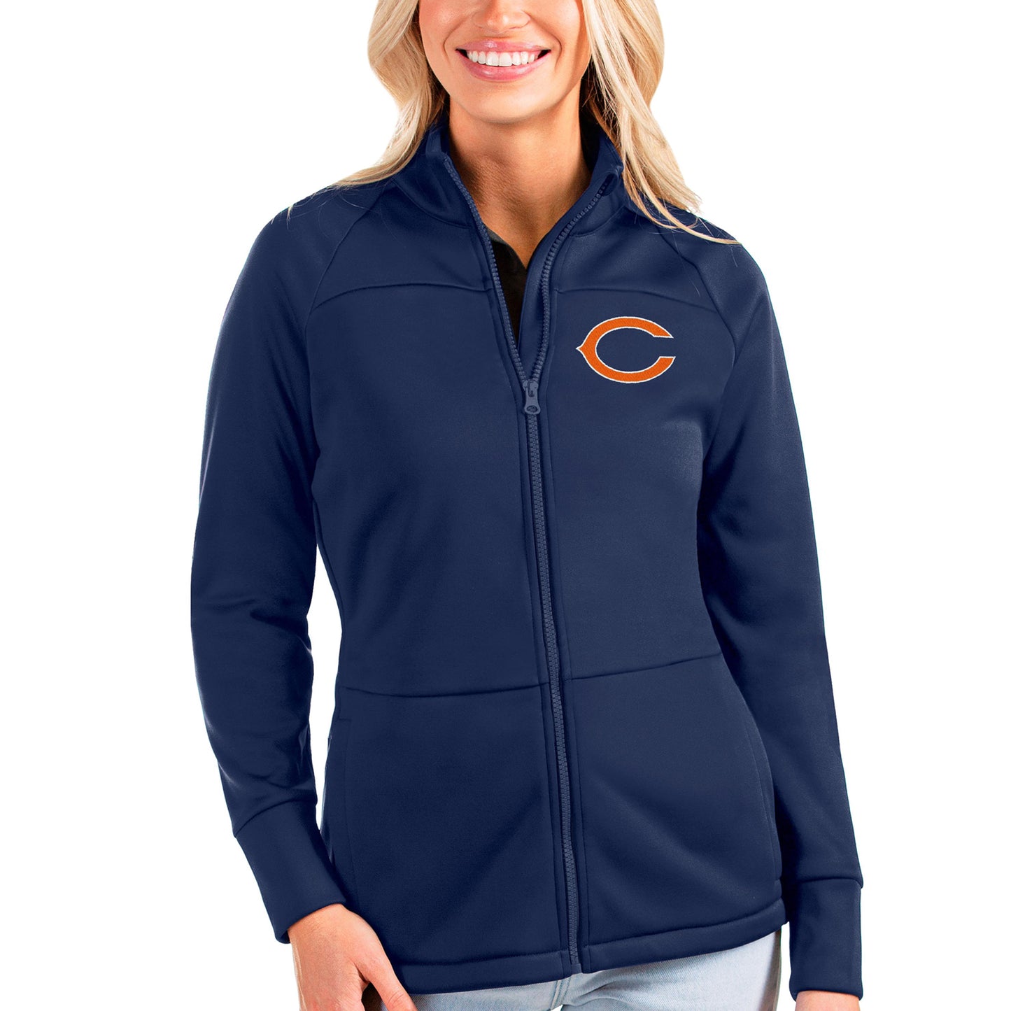 Women's Antigua Navy Chicago Bears Links Full-Zip Golf Jacket