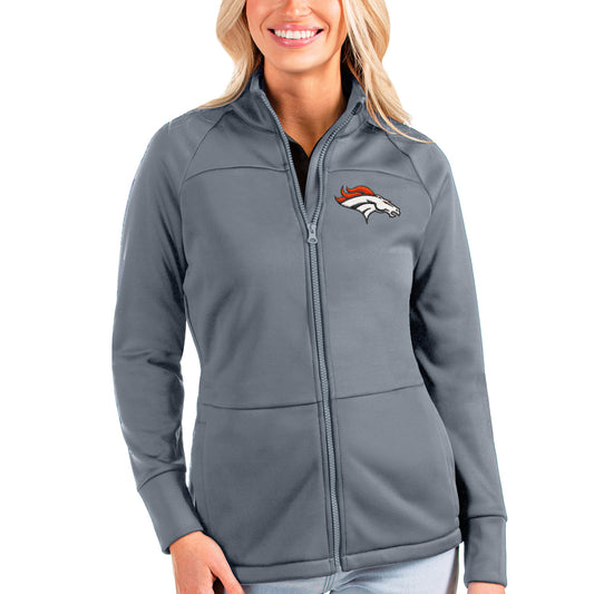 Women's Antigua Gray Denver Broncos Links Full-Zip Golf Jacket