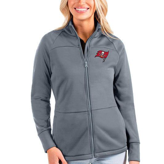 Women's Antigua Gray Tampa Bay Buccaneers Links Full-Zip Golf Jacket