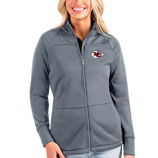 Women's Antigua Gray Kansas City Chiefs Links Full-Zip Golf Jacket