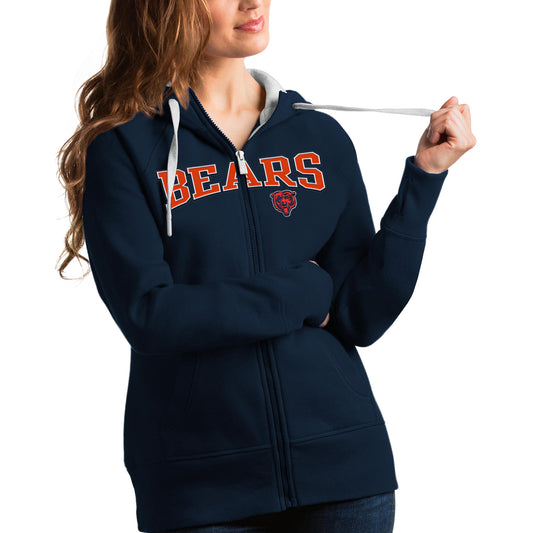 Women's Antigua Navy Chicago Bears Wordmark Victory Full-Zip Hoodie