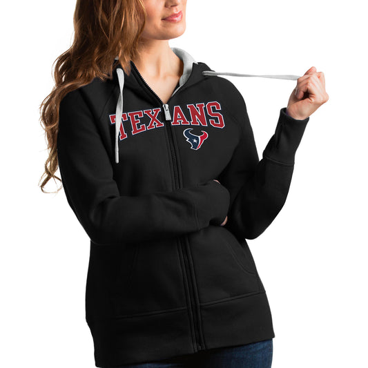 Women's Antigua Black Houston Texans Wordmark Victory Full-Zip Hoodie