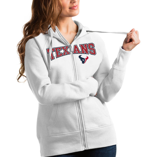 Women's Antigua White Houston Texans Wordmark Victory Full-Zip Hoodie