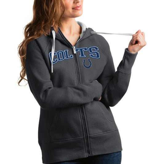 Women's Antigua Charcoal Indianapolis Colts Wordmark Victory Full-Zip Hoodie