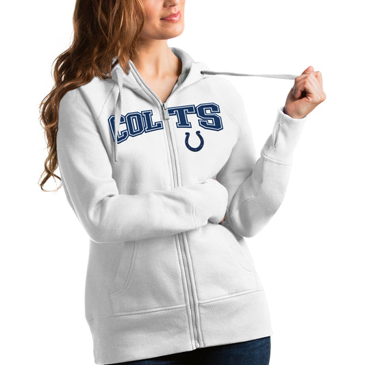 Women's Antigua White Indianapolis Colts Wordmark Victory Full-Zip Hoodie