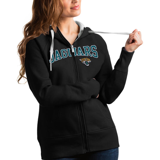 Women's Antigua Black Jacksonville Jaguars Wordmark Victory Full-Zip Hoodie