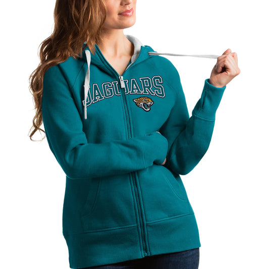 Women's Antigua Teal Jacksonville Jaguars Wordmark Victory Full-Zip Hoodie