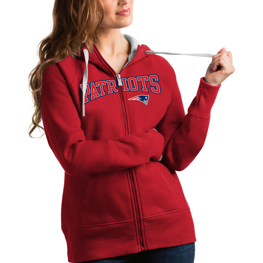 Women's Antigua Red New England Patriots Wordmark Victory Full-Zip Hoodie