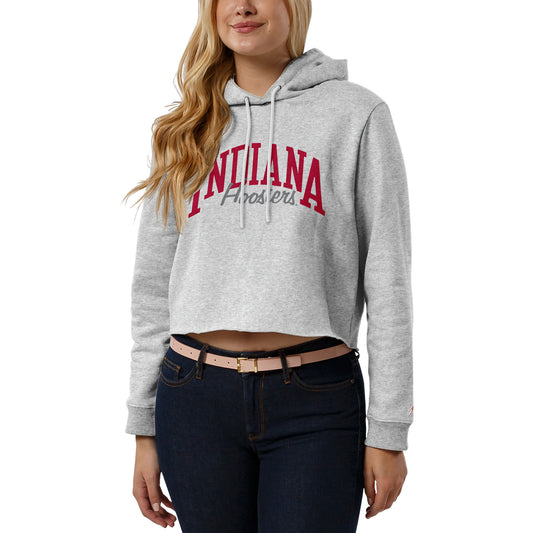 Women's League Collegiate Wear Ash Indiana Hoosiers Cropped Pullover Hoodie