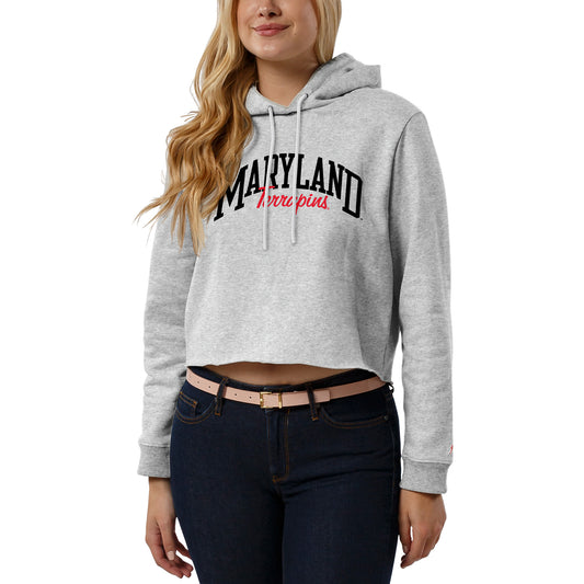 Women's League Collegiate Wear Ash Maryland Terrapins Cropped Pullover Hoodie