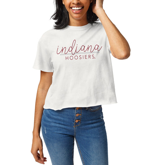 Women's League Collegiate Wear White Indiana Hoosiers Script Clothesline Cropped T-Shirt