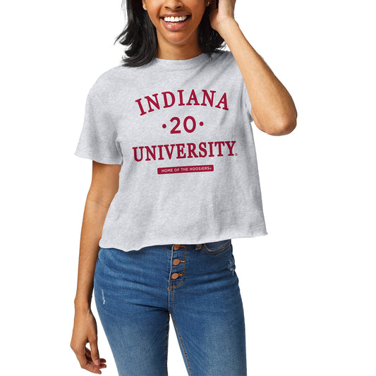 Women's League Collegiate Wear Ash Indiana Hoosiers Wordmark Clothesline Cropped T-Shirt