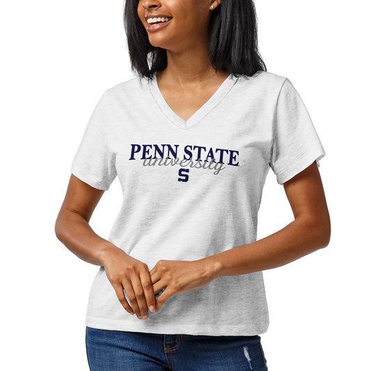 Women's League Collegiate Wear White Penn State Nittany Lions Script Intramural Boyfriend V-Neck T-Shirt