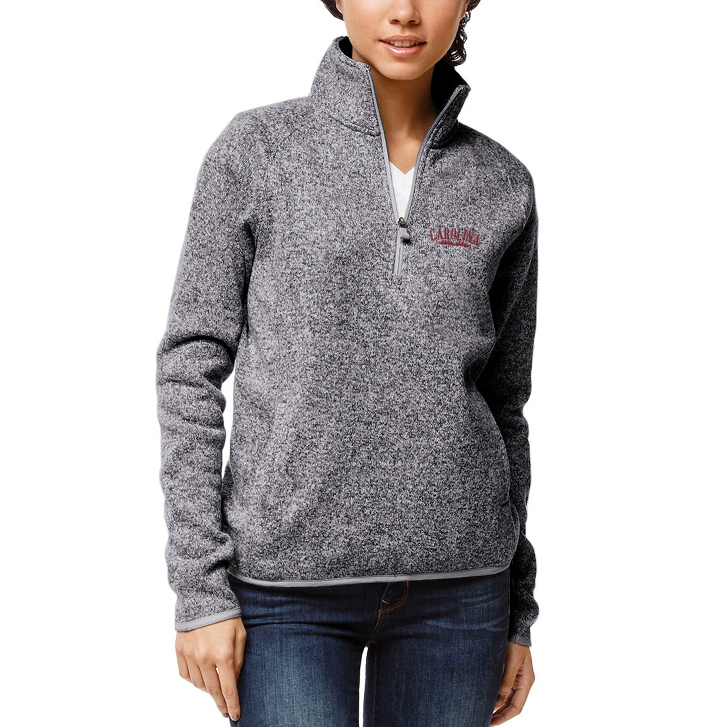 Women's League Collegiate Wear Heathered Gray South Carolina Gamecocks Logo Saranac Quarter-Zip Pullover Jacket