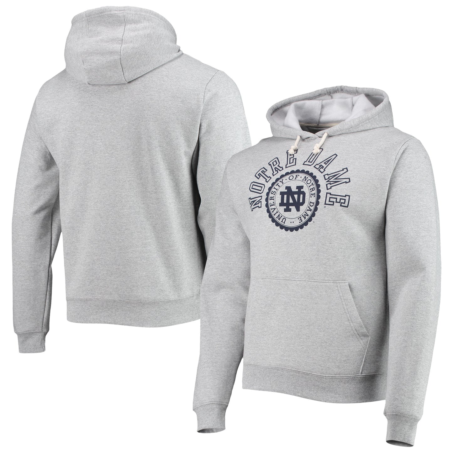 Men's League Collegiate Wear Heathered Gray Notre Dame Fighting Irish Seal Neuvo Essential Fleece Pullover Hoodie