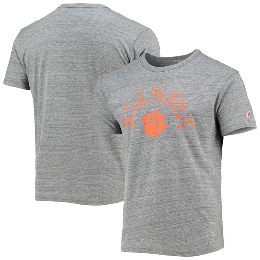 Men's League Collegiate Wear Heathered Gray Clemson Tigers Tide Seal Nuevo Victory Falls Tri-Blend T-Shirt