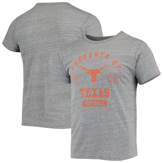 Men's League Collegiate Wear Heathered Gray Texas Longhorns Hail Mary Football Victory Falls Tri-Blend T-Shirt