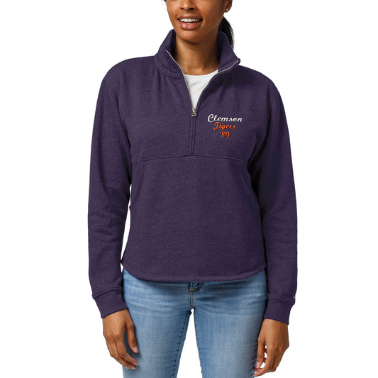 Women's League Collegiate Wear Heathered Purple Clemson Tigers Logo Victory Springs Half-Zip Pullover Jacket