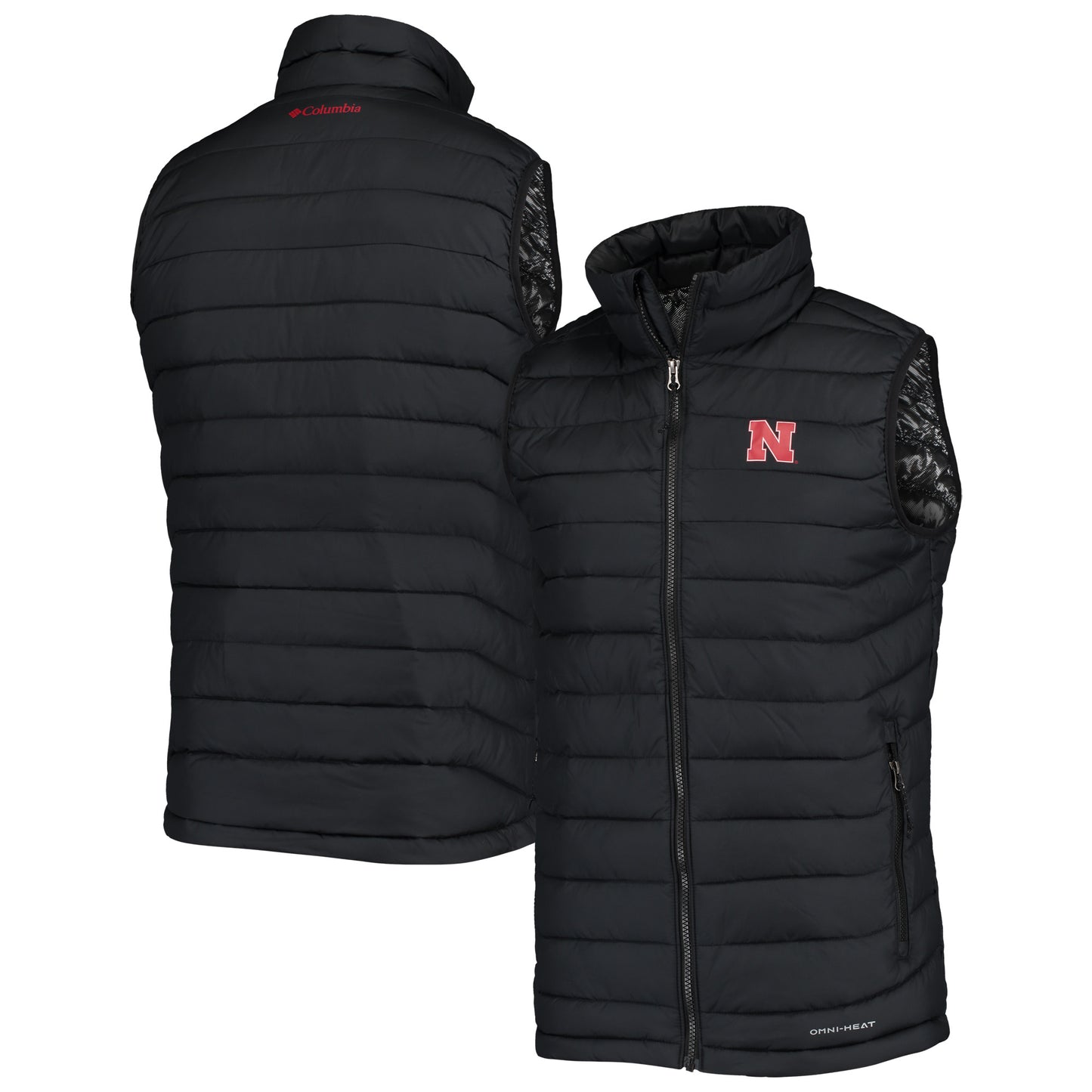 Men's Columbia Black Nebraska Huskers Powder Lite Omni-Heat Reflective Full-Zip Vest