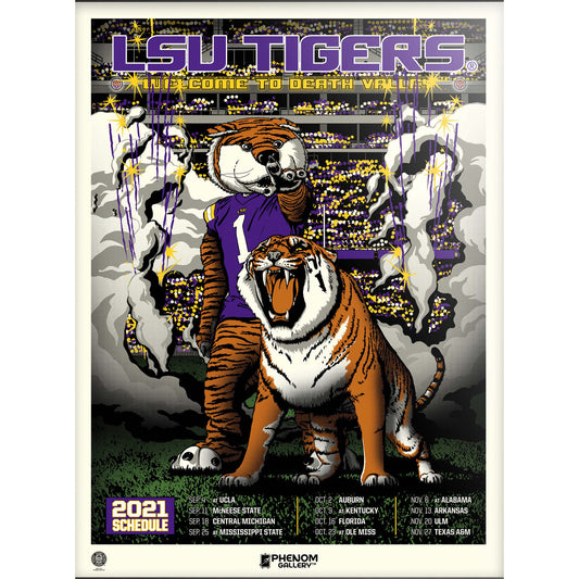 Phenom Gallery LSU Tigers 18'' x 24'' Mike the Tiger 2021 Schedule Serigraph Limited Edition Poster Art Print