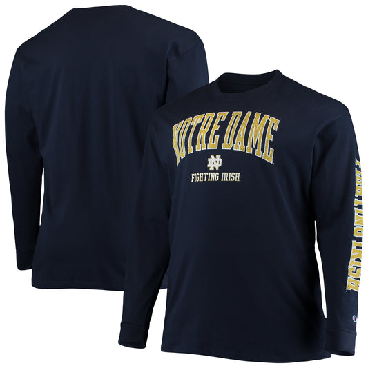 Men's Champion Navy Notre Dame Fighting Irish Big & Tall 2-Hit Long Sleeve T-Shirt