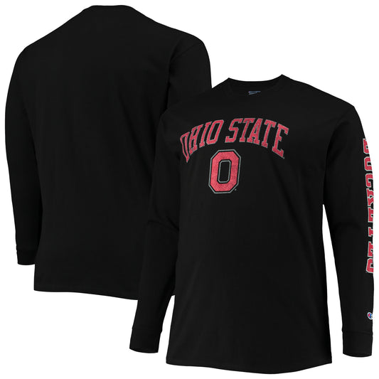 Men's Champion Black Ohio State Buckeyes Big & Tall 2-Hit Long Sleeve T-Shirt