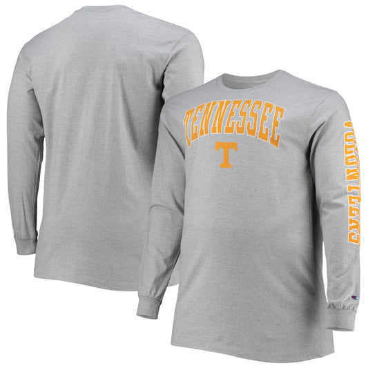 Men's Champion Heathered Gray Tennessee Volunteers Big & Tall 2-Hit Logo Long Sleeve T-Shirt