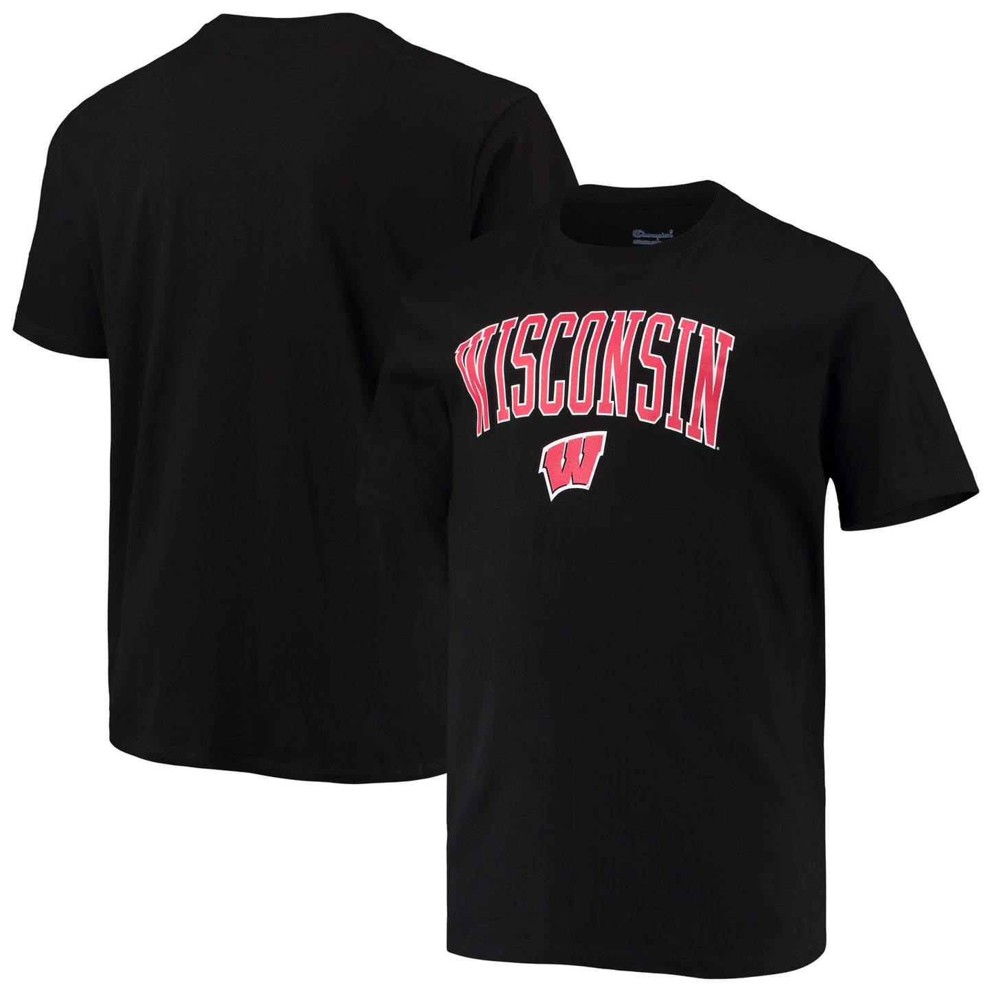 Men's Champion Black Wisconsin Badgers Big & Tall Arch Over Wordmark T-Shirt