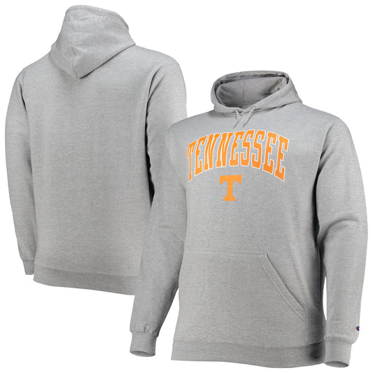 Men's Champion Heather Gray Tennessee Volunteers Big & Tall Arch Over Logo Powerblend Pullover Hoodie